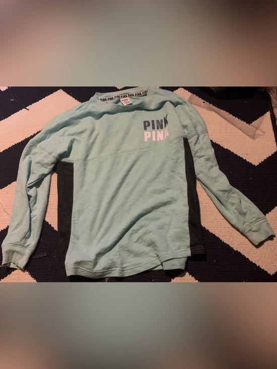 PINK Victoria's Secret Tops - PINK Victoria's Secret Mint Green Long Sleeve Crew with Black Side Panels